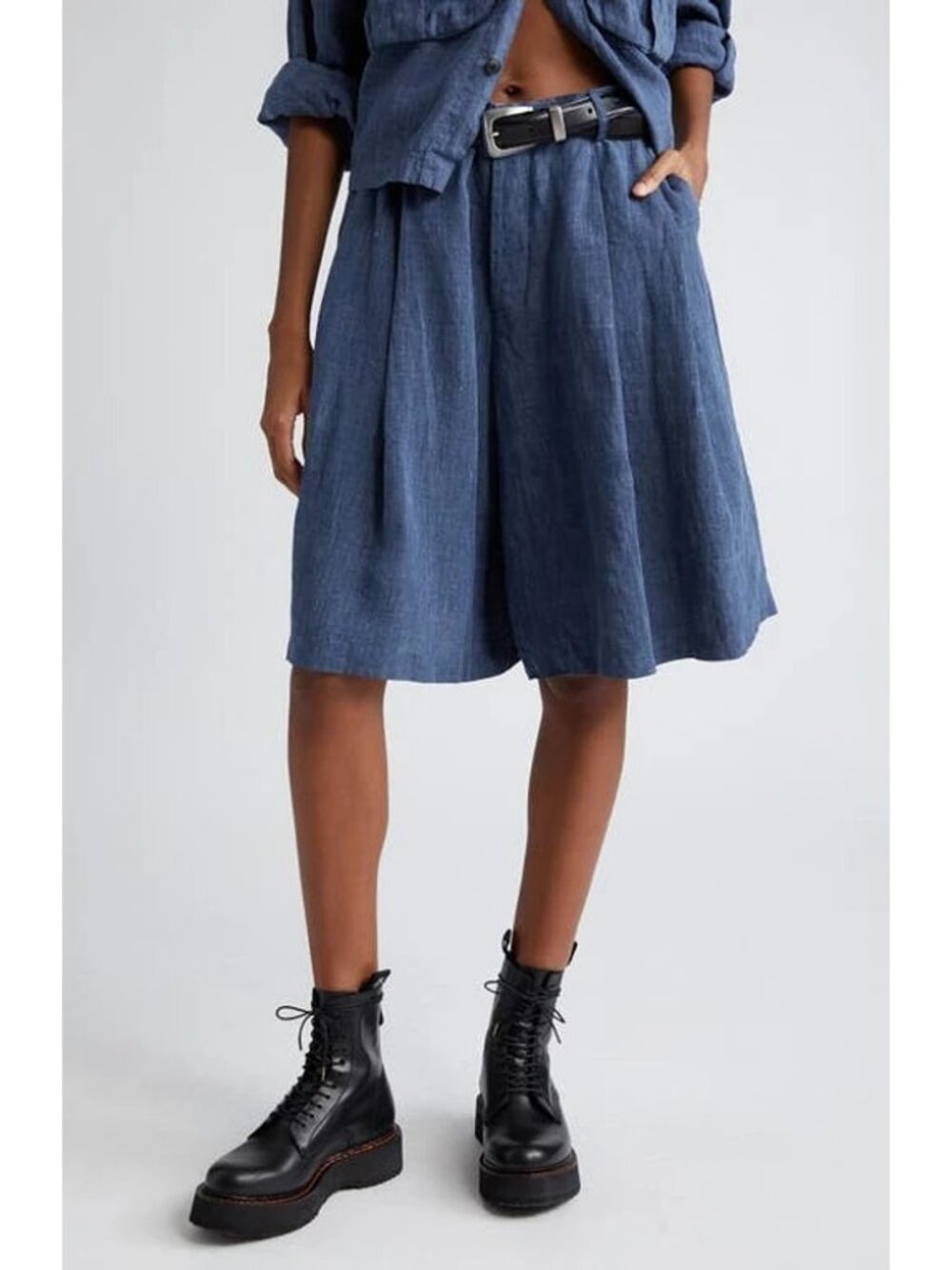 R13 Pleated Indigo Blue 100% Linen Culottes Women's Size 26 - Picture 2 of 9